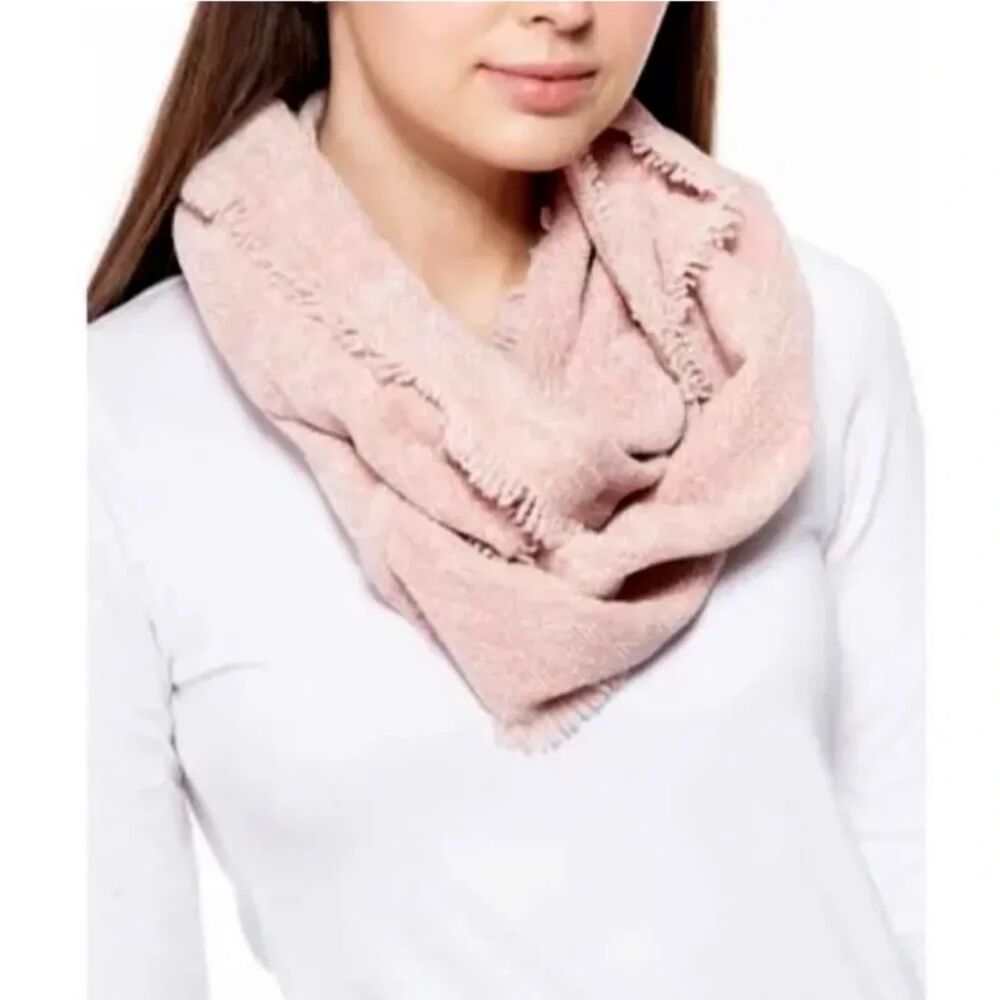 Charter Club Chenille Infinity Scarf Solid Pink Blush Woven Loop Fringed